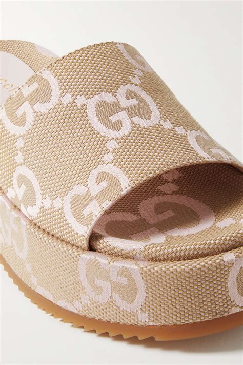 gucci logo-jacquard canvas platform slides